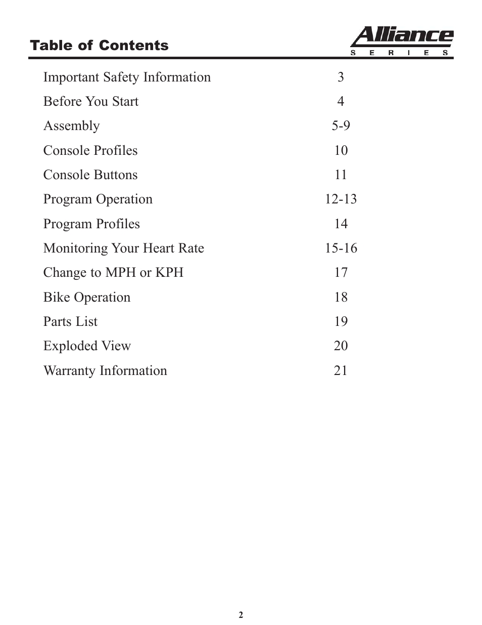 Keys Fitness Alliance A7 Upright A7u User Manual | Page 2 / 22
