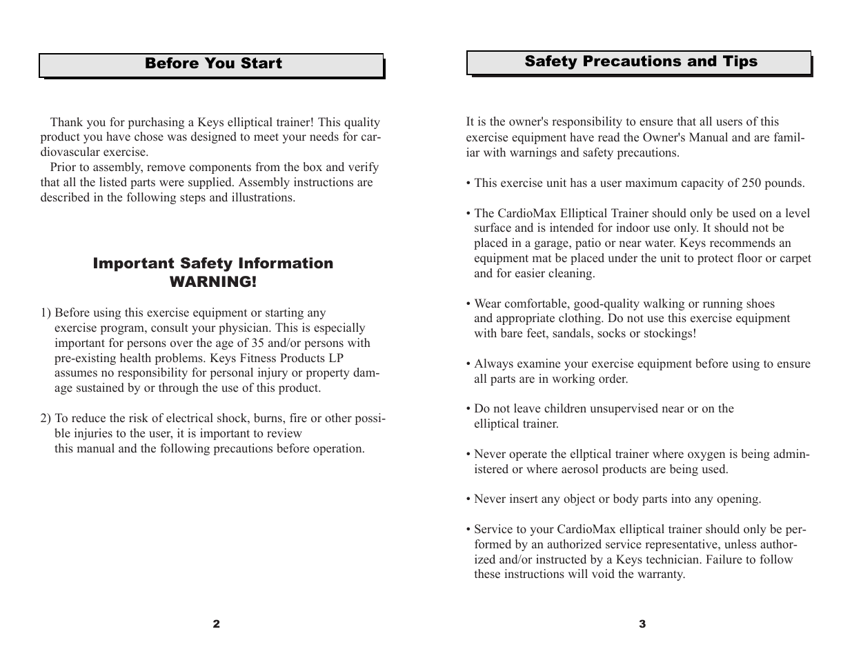 Keys Fitness ET530D User Manual | Page 3 / 10