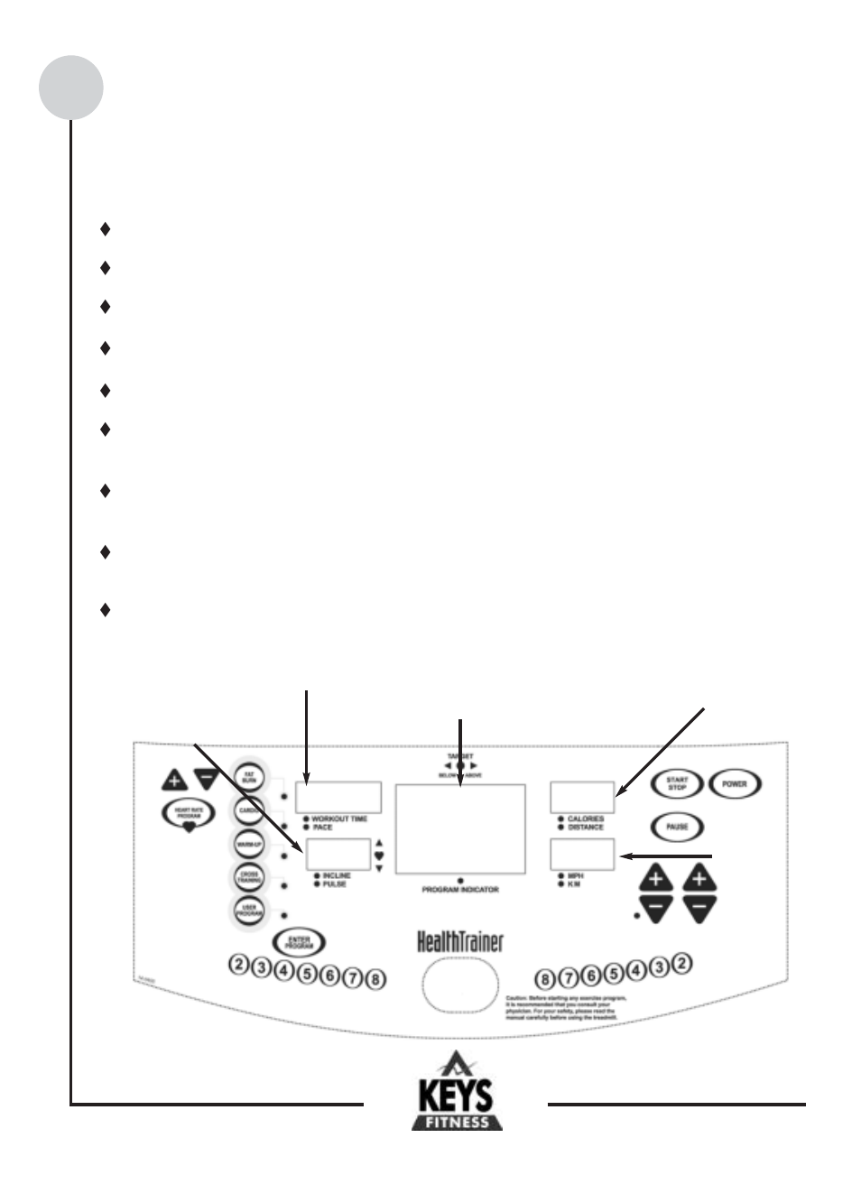 Console functions and descriptions | Keys Fitness HT901 User Manual | Page 9 / 22