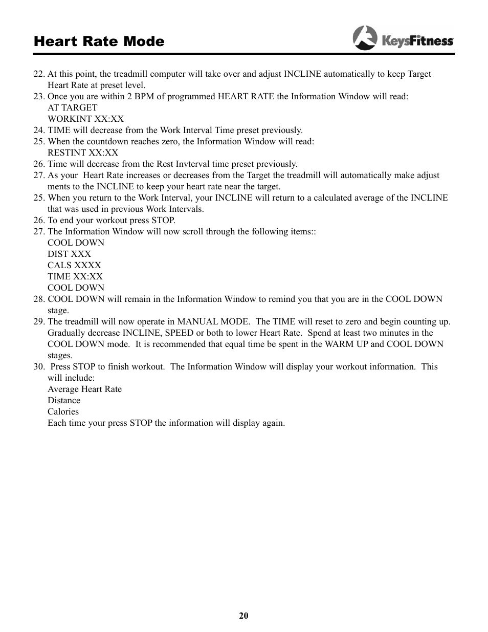 Heart rate mode | Keys Fitness Keys 9000OB User Manual | Page 20 / 33