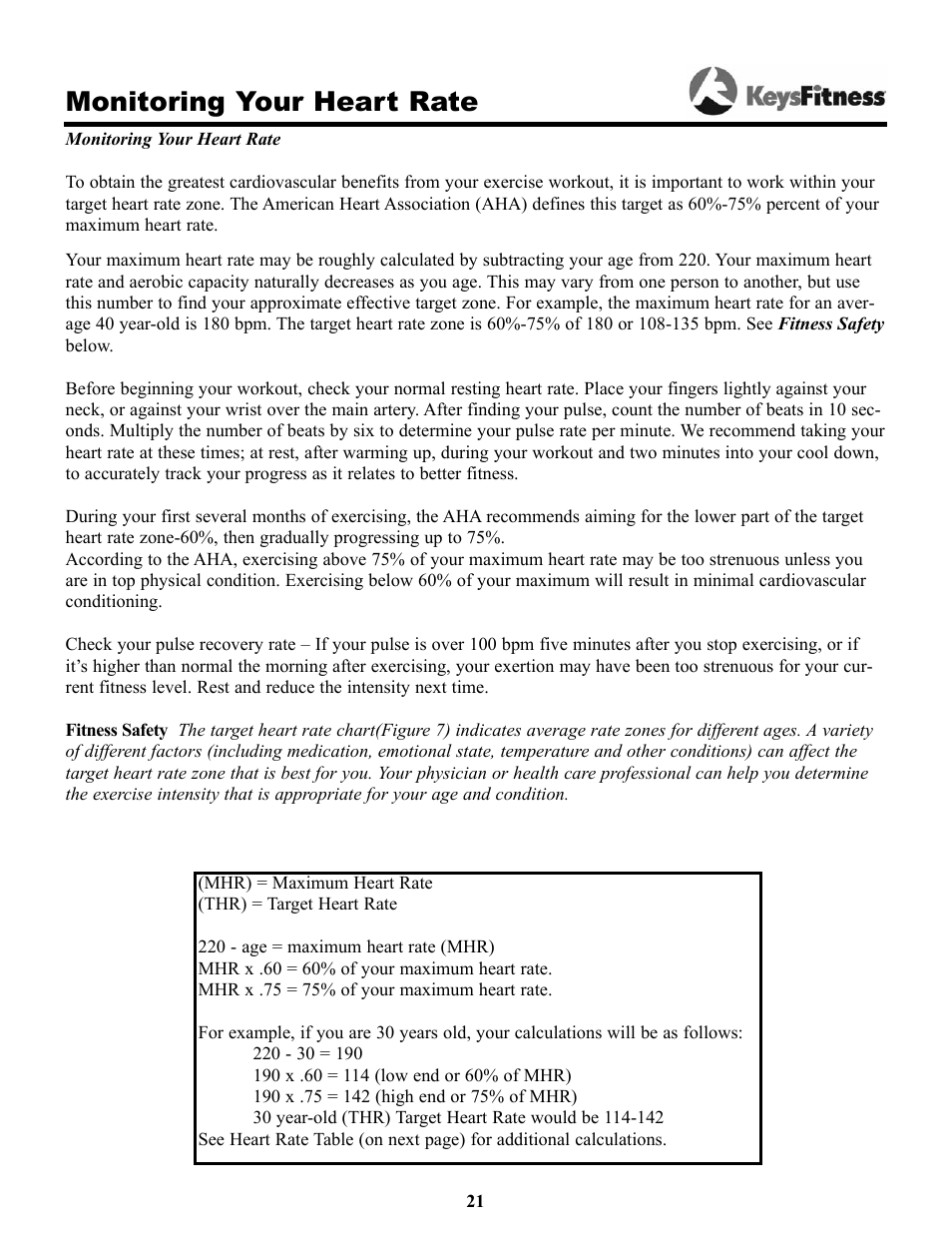 Monitoring your heart rate | Keys Fitness Keys 9000OB User Manual | Page 21 / 33