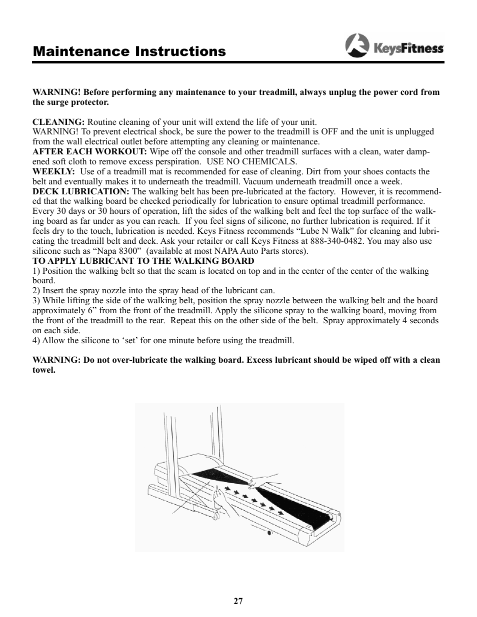 Maintenance instructions | Keys Fitness Keys 9000OB User Manual | Page 27 / 33