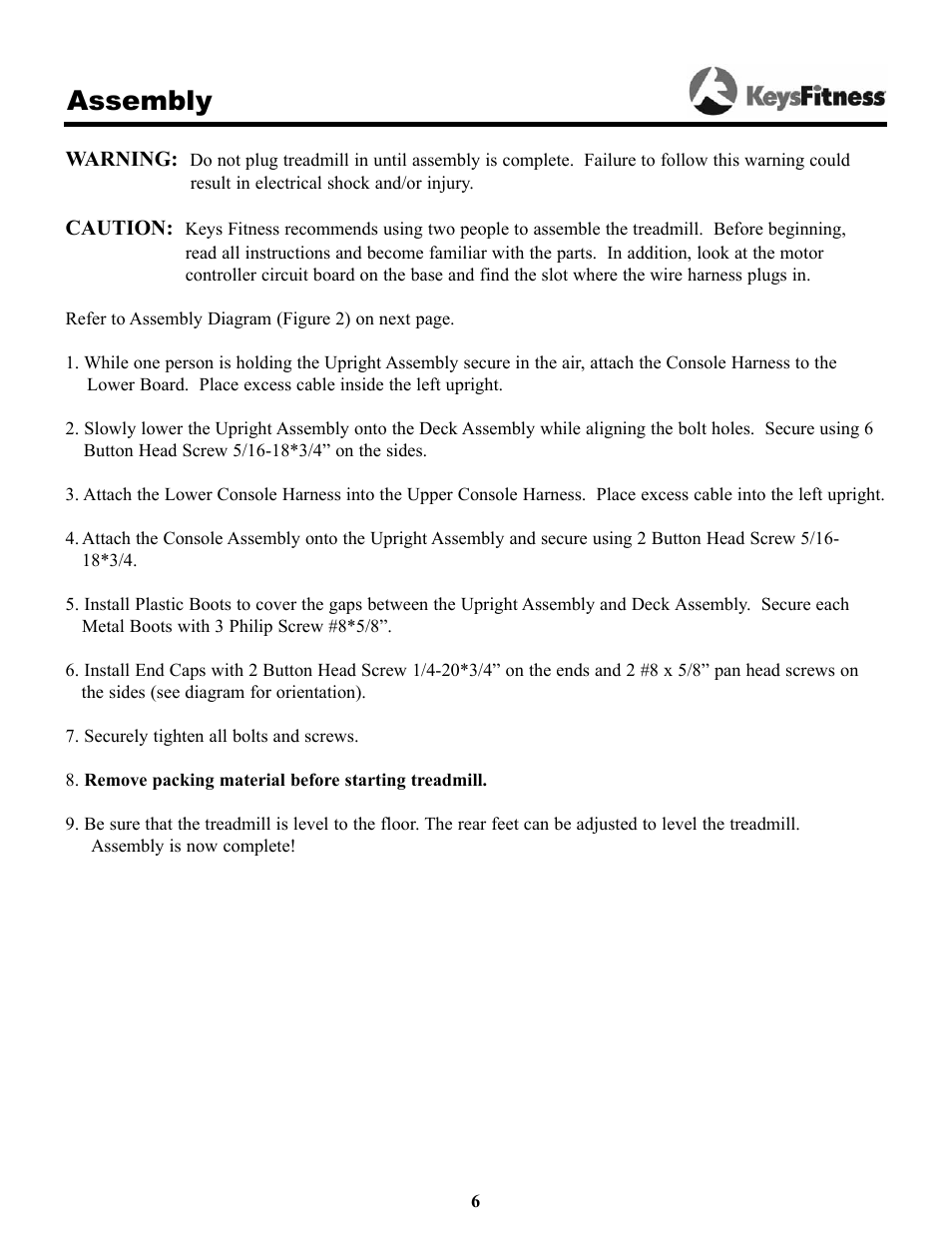Assembly | Keys Fitness Keys 9000OB User Manual | Page 6 / 33