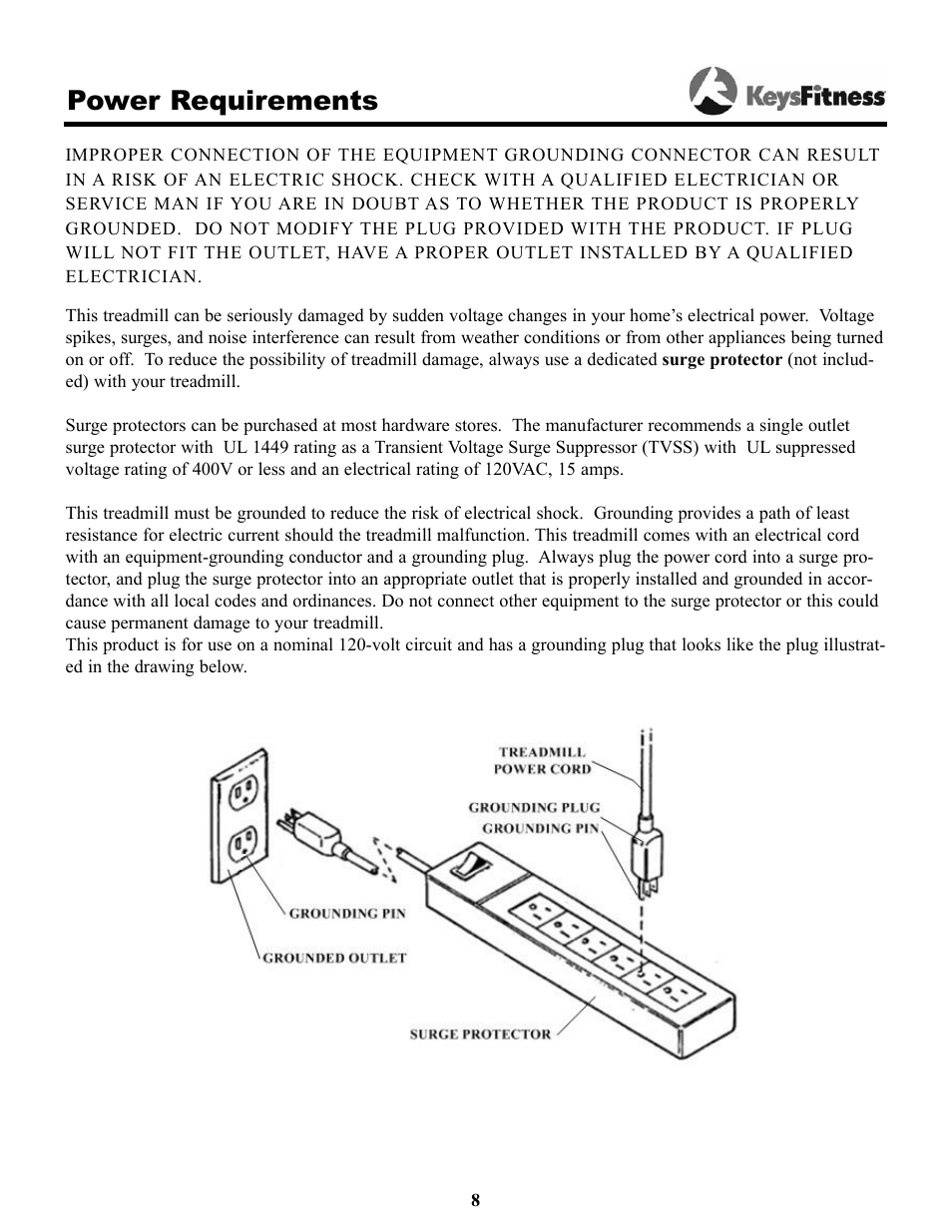 Power requirements | Keys Fitness Keys 9000OB User Manual | Page 8 / 33