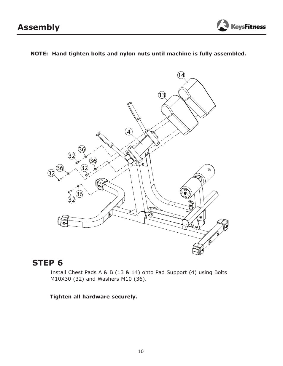 Step 6, Assembly | Keys Fitness Adjustable Hyperextension KF-AH User Manual | Page 10 / 15