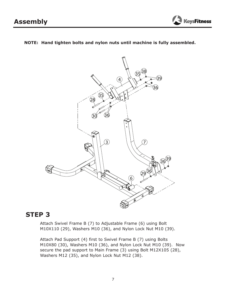 Step 3, Assembly | Keys Fitness Adjustable Hyperextension KF-AH User Manual | Page 7 / 15