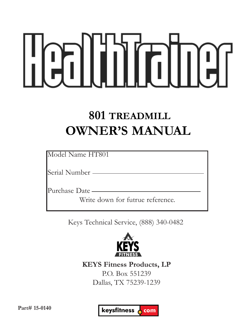 Keys Fitness Health Trainer 801 HT801 User Manual | 22 pages