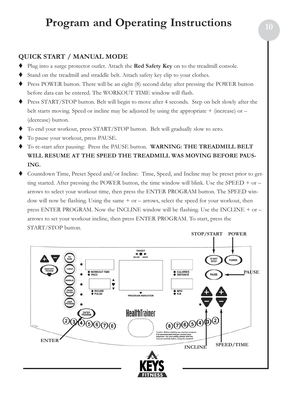 Program and operating instructions | Keys Fitness Health Trainer 801 HT801 User Manual | Page 10 / 22