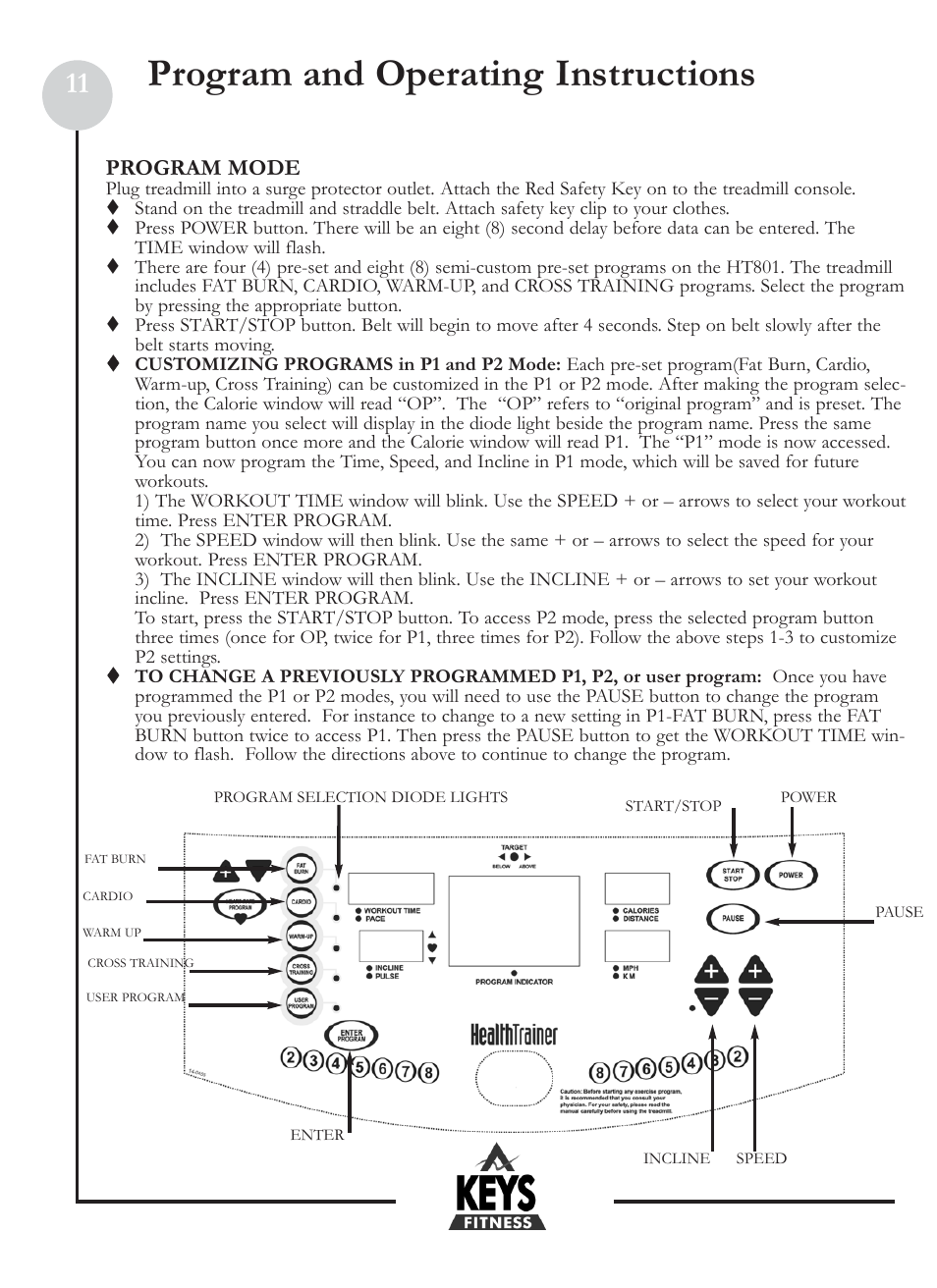 Program and operating instructions, Program mode | Keys Fitness Health Trainer 801 HT801 User Manual | Page 11 / 22