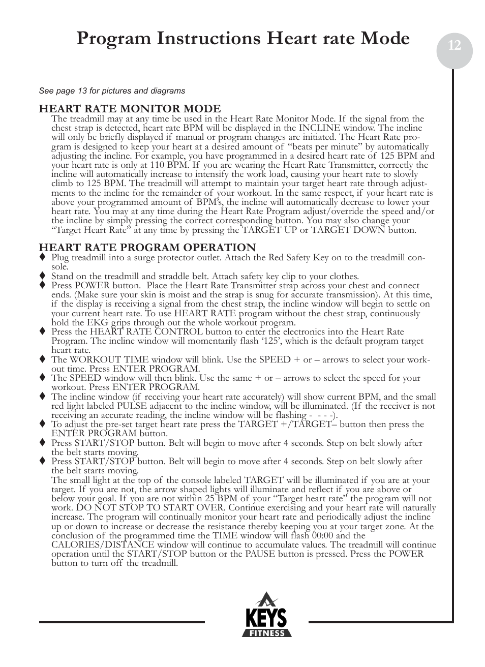 Program instructions heart rate mode | Keys Fitness Health Trainer 801 HT801 User Manual | Page 12 / 22