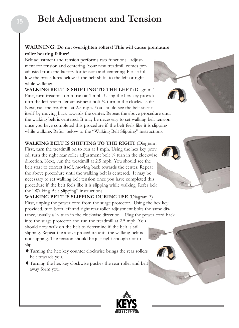 Belt adjustment and tension | Keys Fitness Health Trainer 801 HT801 User Manual | Page 15 / 22