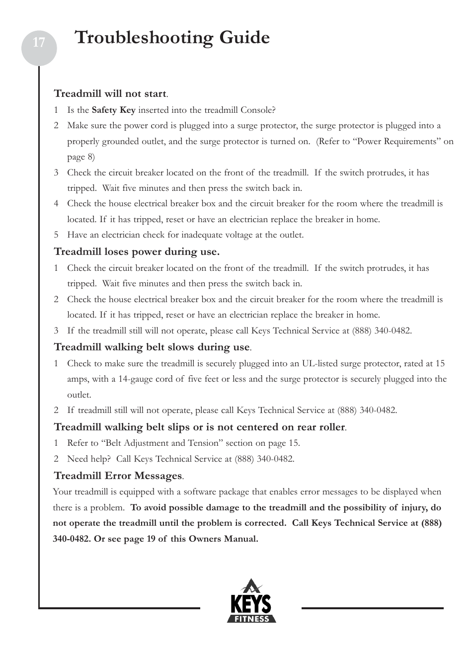 Troubleshooting guide | Keys Fitness Health Trainer 801 HT801 User Manual | Page 17 / 22