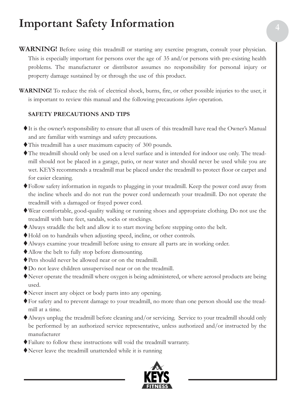 Important safety information | Keys Fitness Health Trainer 801 HT801 User Manual | Page 4 / 22