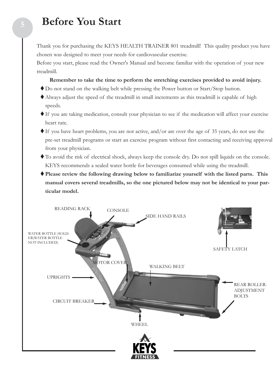 Before you start | Keys Fitness Health Trainer 801 HT801 User Manual | Page 5 / 22