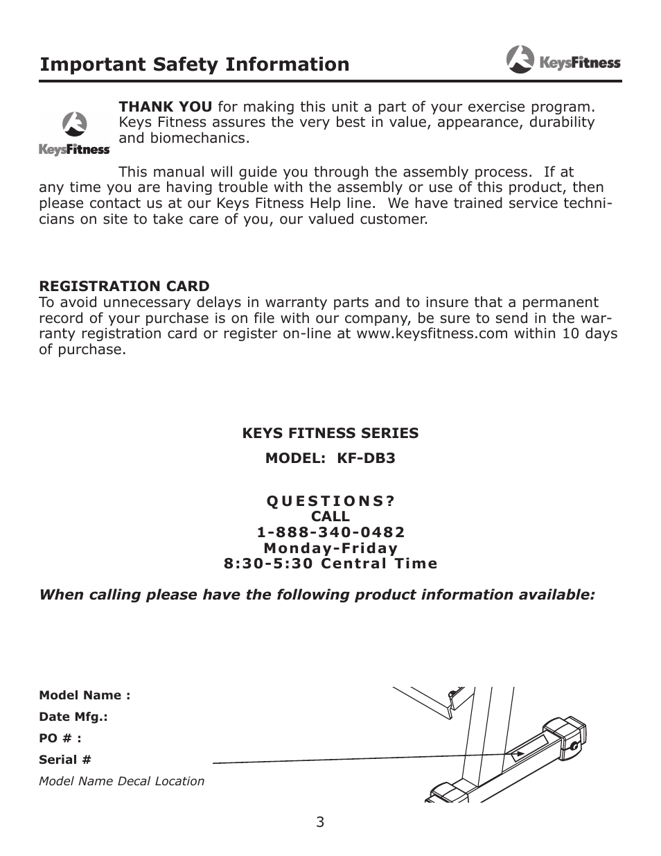 Important safety information | Keys Fitness Dumbbell Rack 3ft KF-DB3 User Manual | Page 3 / 9