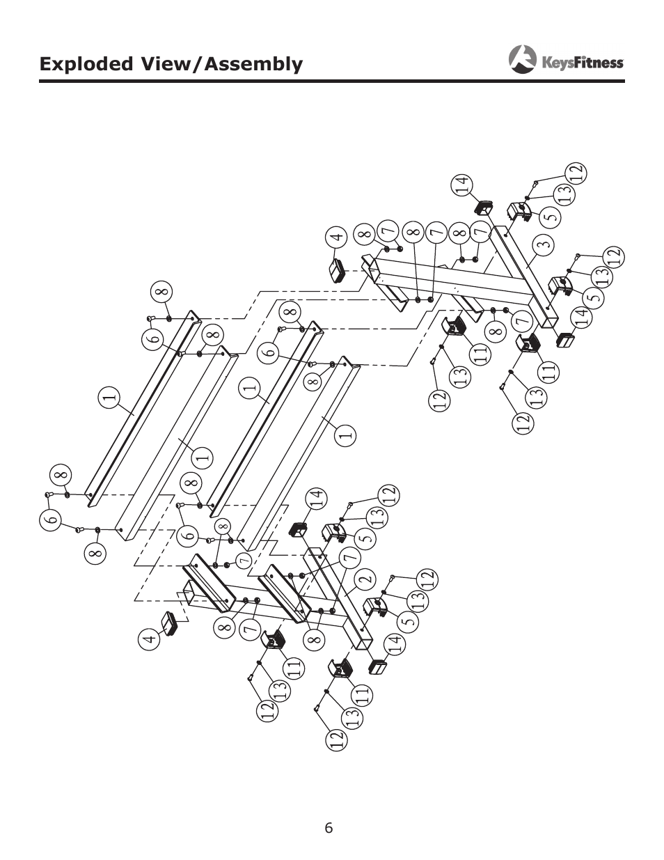 Exploded view/assembly | Keys Fitness Dumbbell Rack 3ft KF-DB3 User Manual | Page 6 / 9
