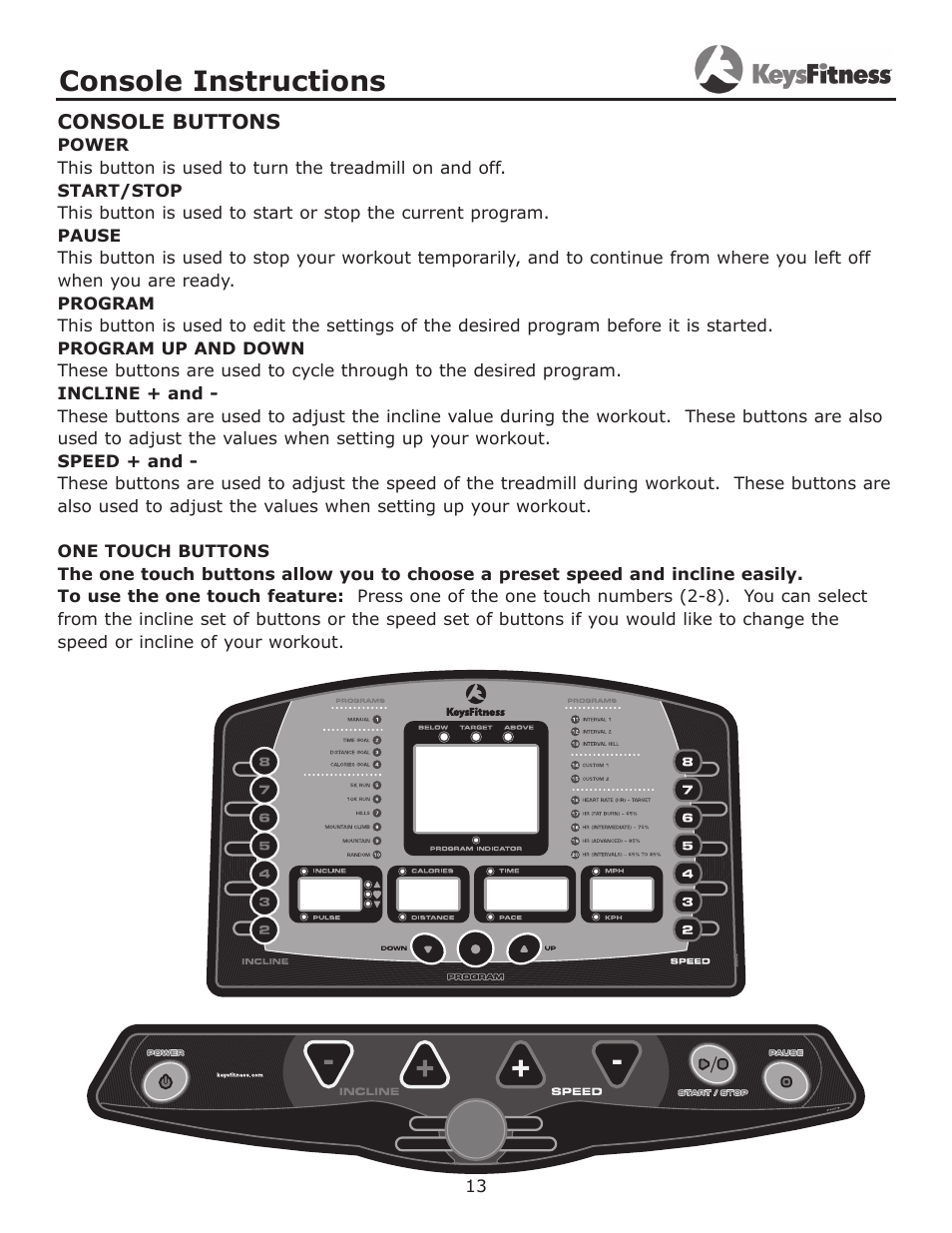 Console instructions | Keys Fitness KF-3.5T User Manual | Page 13 / 36