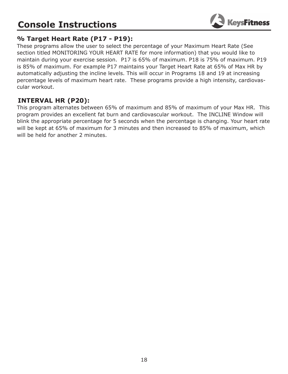 Console instructions | Keys Fitness KF-3.5T User Manual | Page 18 / 36