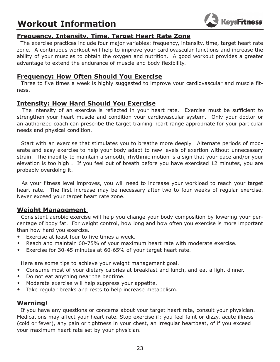 Workout information | Keys Fitness KF-3.5T User Manual | Page 23 / 36