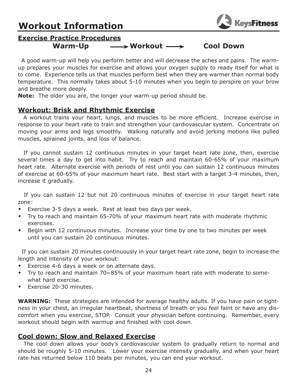 Workout information | Keys Fitness KF-3.5T User Manual | Page 24 / 36