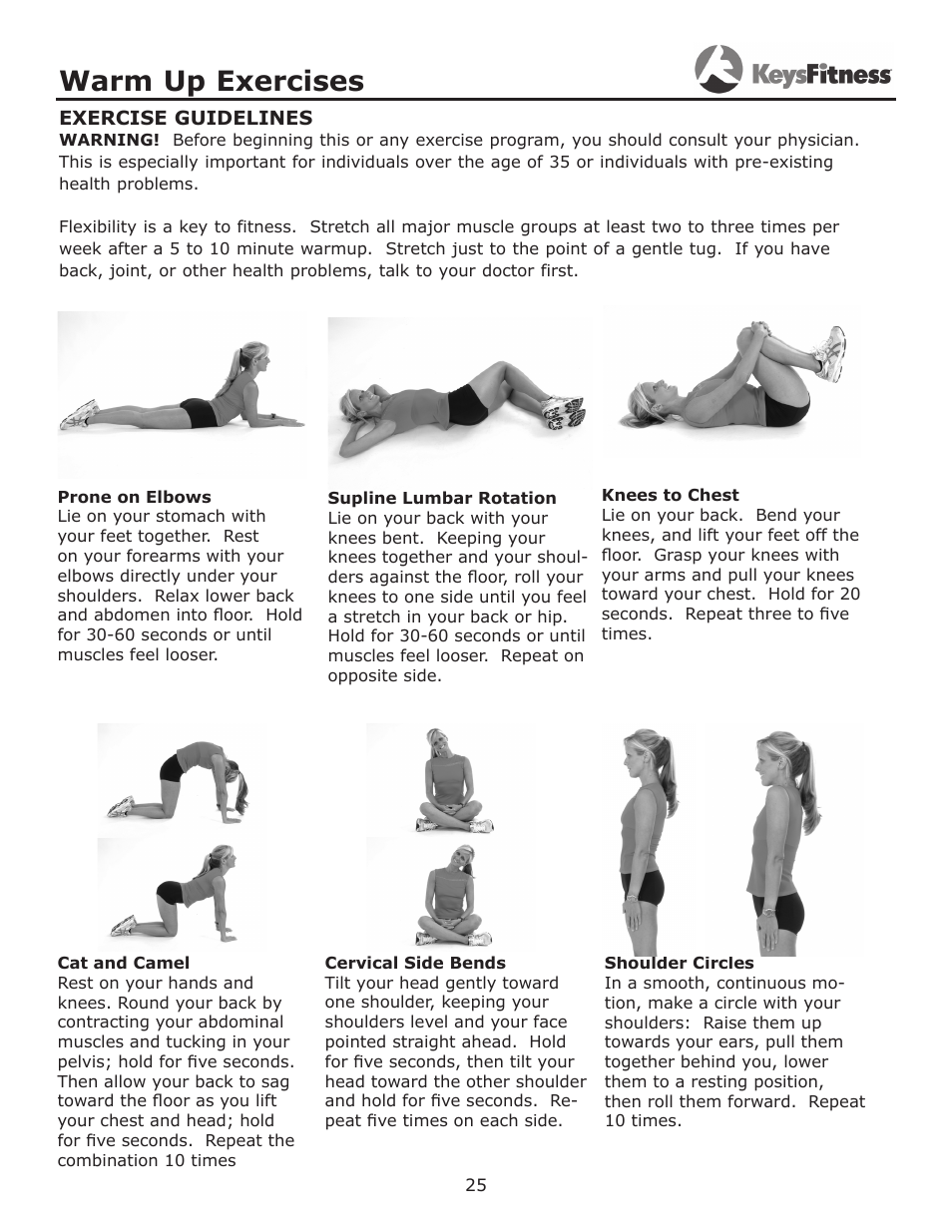 Warm up exercises | Keys Fitness KF-3.5T User Manual | Page 25 / 36