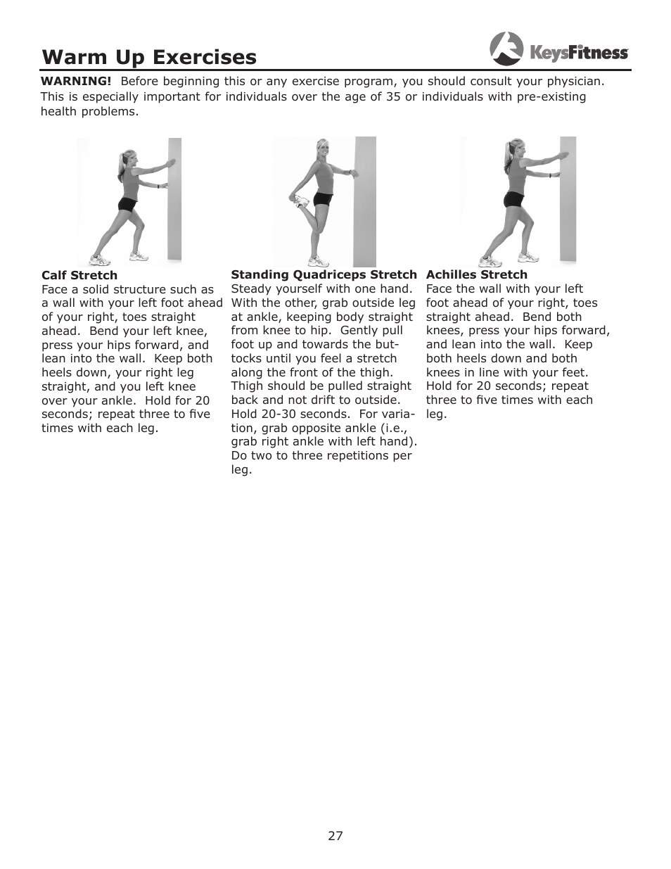 Warm up exercises | Keys Fitness KF-3.5T User Manual | Page 27 / 36