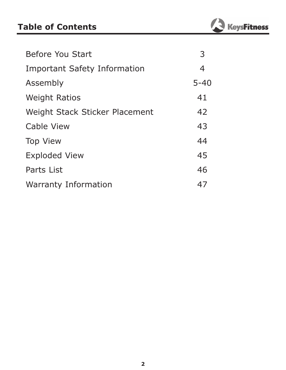 Keys Fitness Power System KF-2060 User Manual | Page 2 / 48