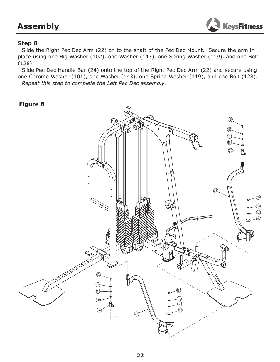 Step 8, Assembly | Keys Fitness Power System KF-2060 User Manual | Page 22 / 48