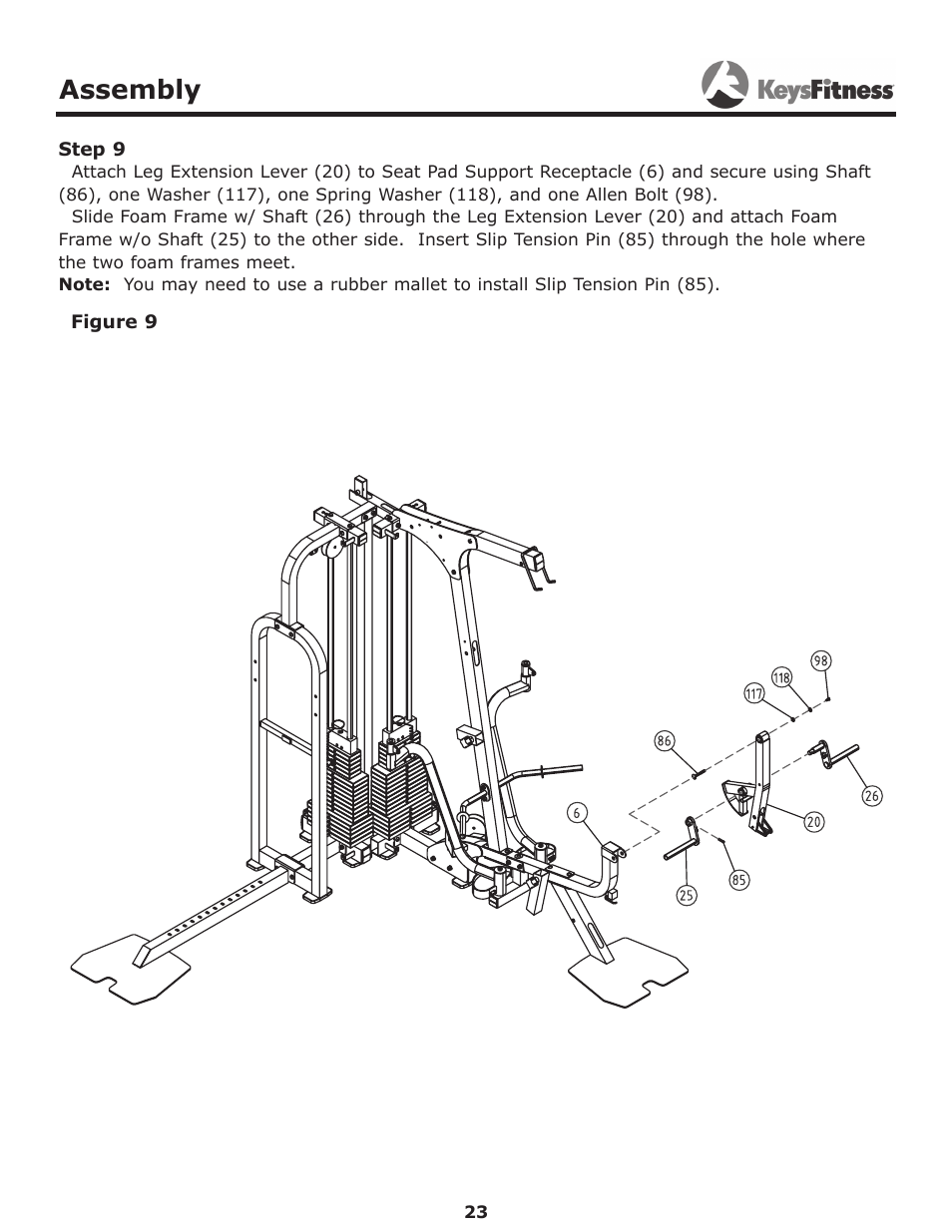 Step 9, Assembly | Keys Fitness Power System KF-2060 User Manual | Page 23 / 48