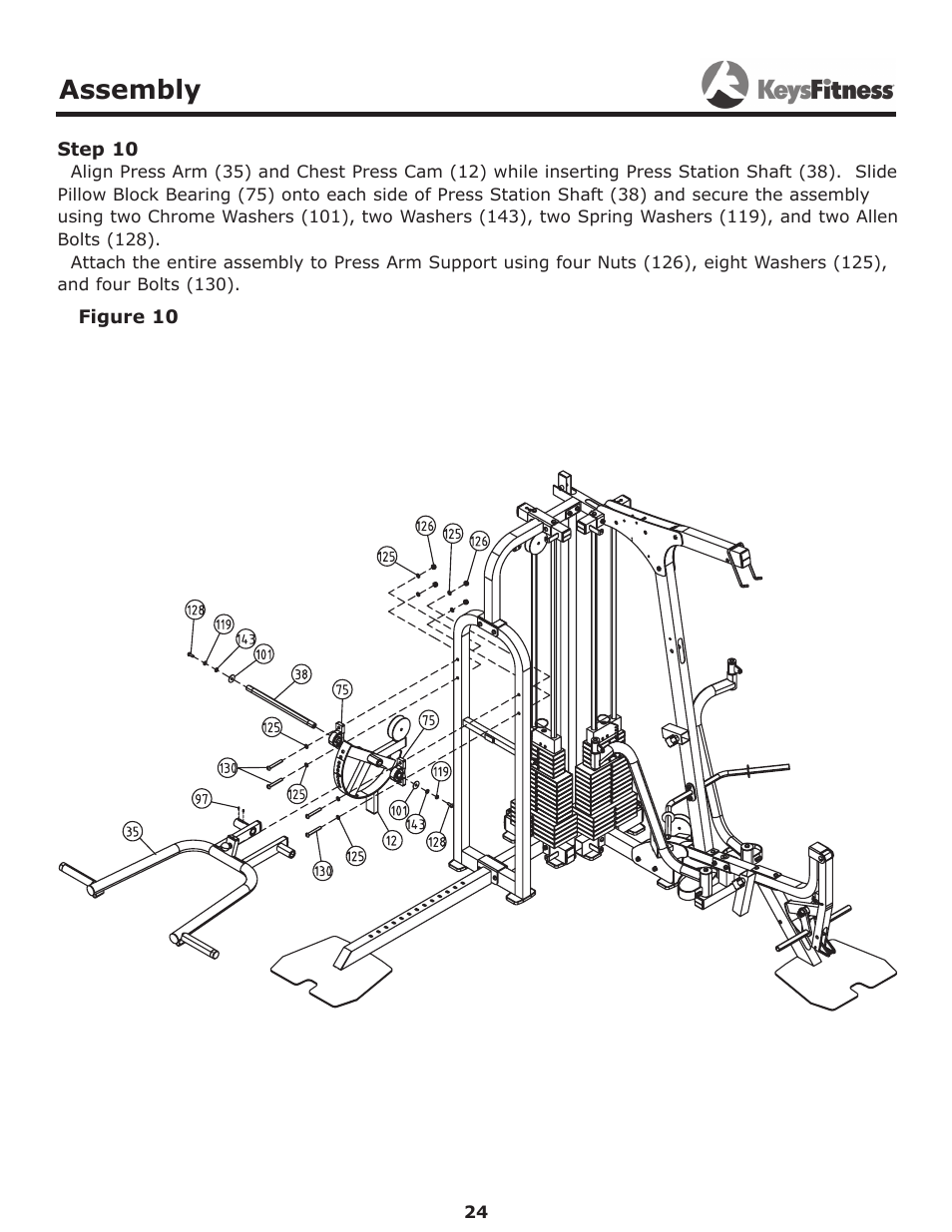 Step 10, Assembly | Keys Fitness Power System KF-2060 User Manual | Page 24 / 48