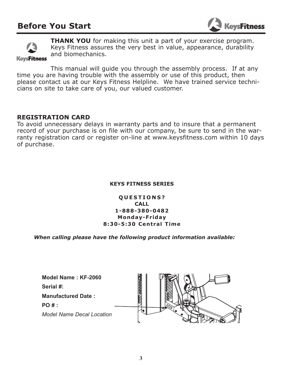 Before you start | Keys Fitness Power System KF-2060 User Manual | Page 3 / 48