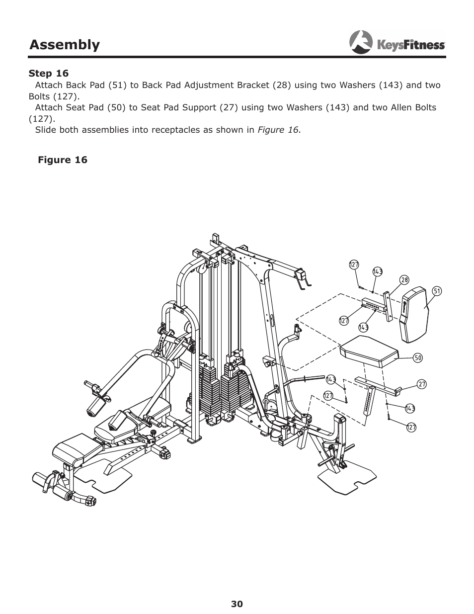 Step 16, Assembly | Keys Fitness Power System KF-2060 User Manual | Page 30 / 48
