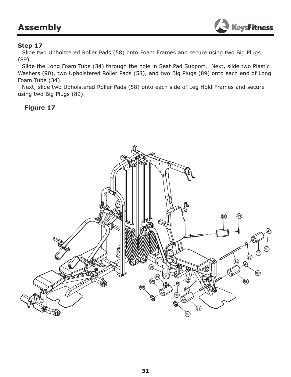 Step 17, Assembly | Keys Fitness Power System KF-2060 User Manual | Page 31 / 48