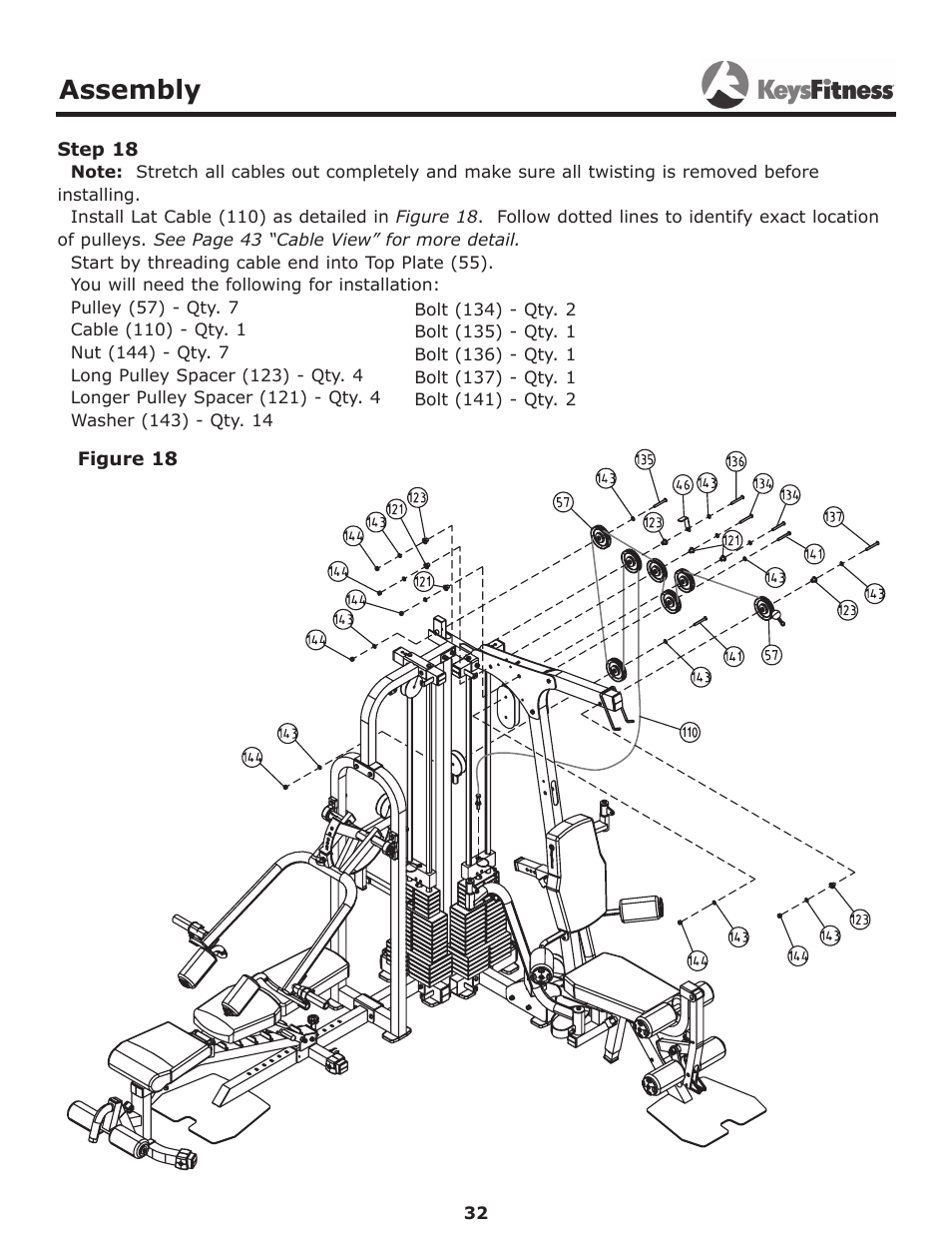 Step 18, Assembly | Keys Fitness Power System KF-2060 User Manual | Page 32 / 48