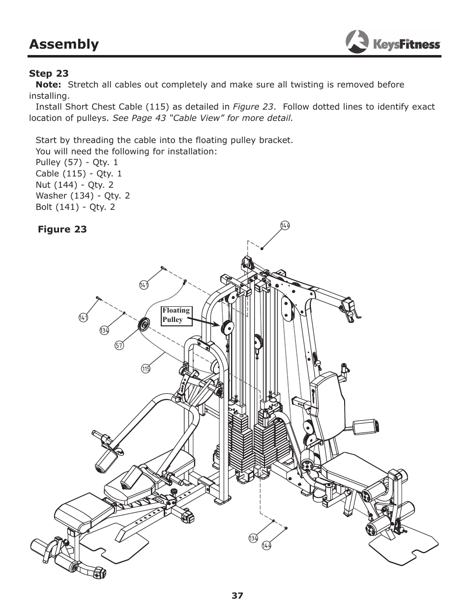 Step 23, Assembly | Keys Fitness Power System KF-2060 User Manual | Page 37 / 48