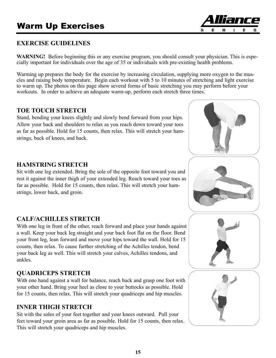 Warm up exercises | Keys Fitness A5T User Manual | Page 15 / 25