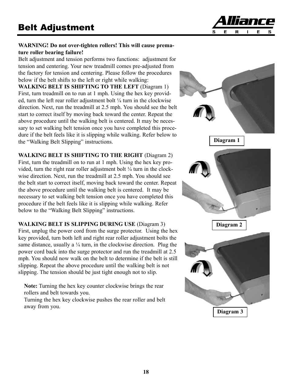 Belt adjustment | Keys Fitness A5T User Manual | Page 18 / 25