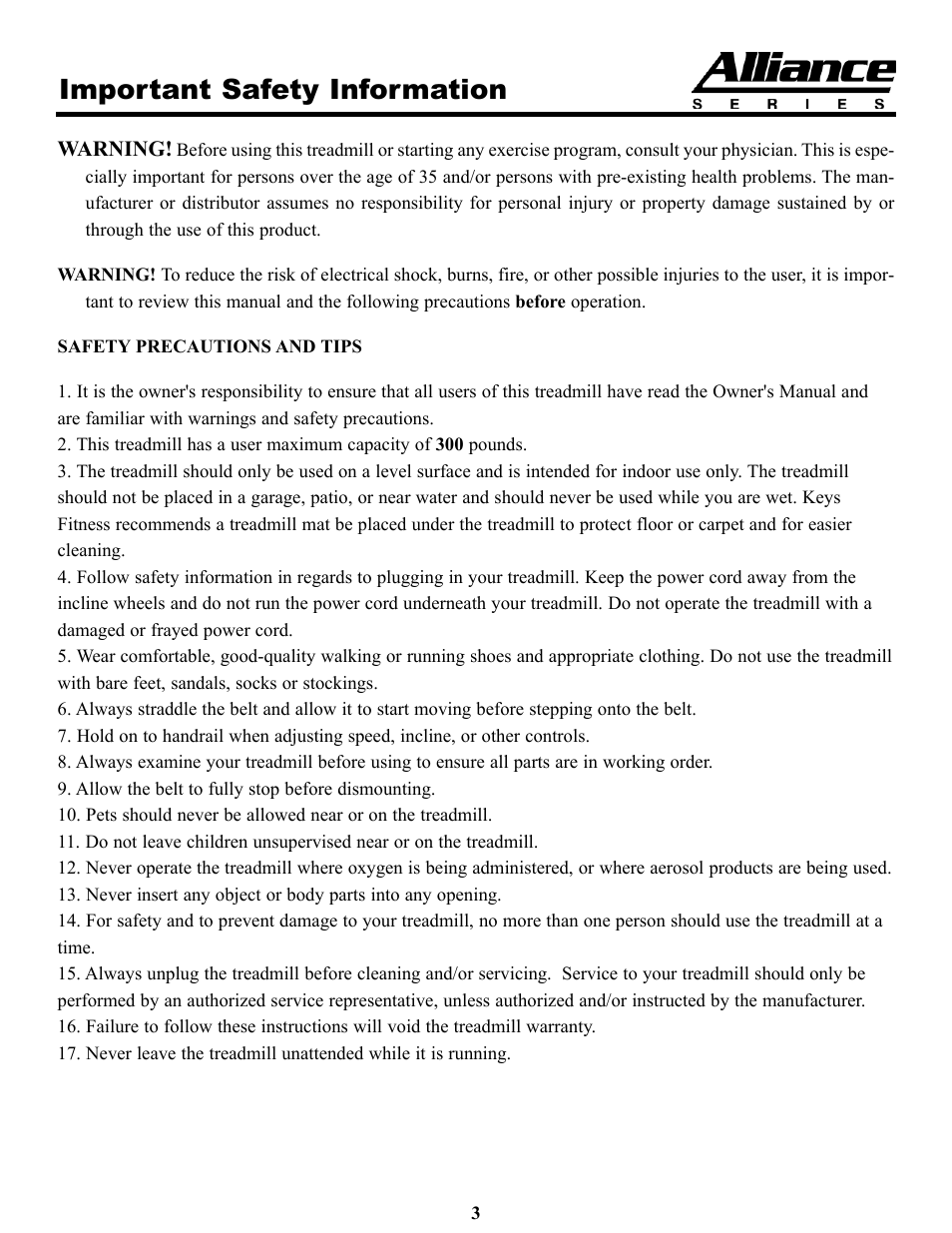 Important safety information | Keys Fitness A5T User Manual | Page 3 / 25