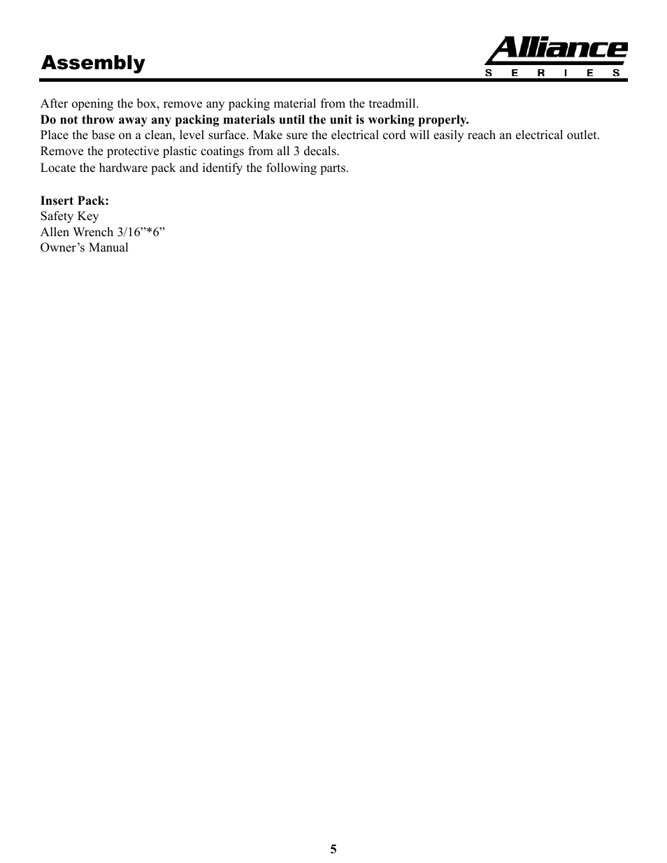 Assembly | Keys Fitness A5T User Manual | Page 5 / 25