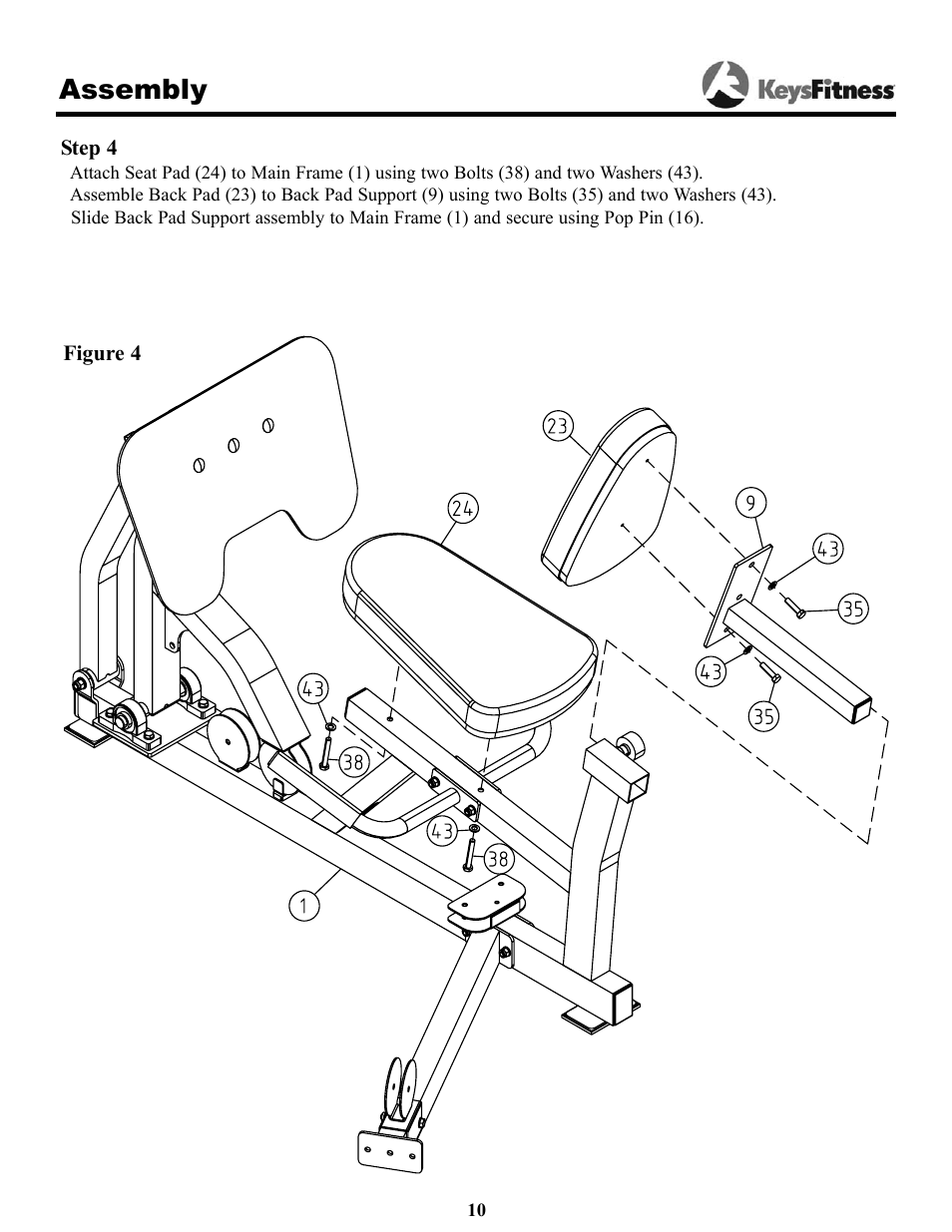 Assembly | Keys Fitness KPS-LP2 User Manual | Page 10 / 16