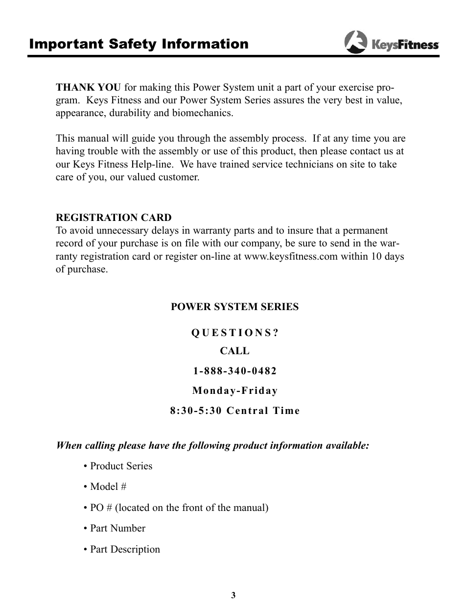 Important safety information | Keys Fitness KPS-LP2 User Manual | Page 3 / 16