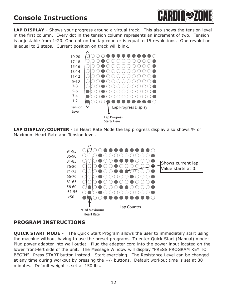 Console instructions | Keys Fitness CARDIO ZONE E-CZ400 User Manual | Page 12 / 28