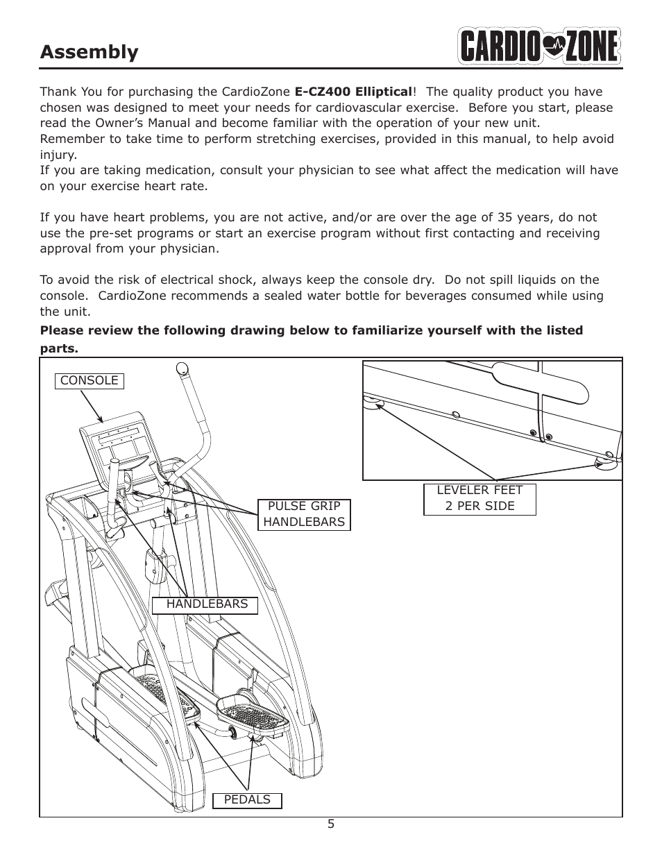 Assembly | Keys Fitness CARDIO ZONE E-CZ400 User Manual | Page 5 / 28