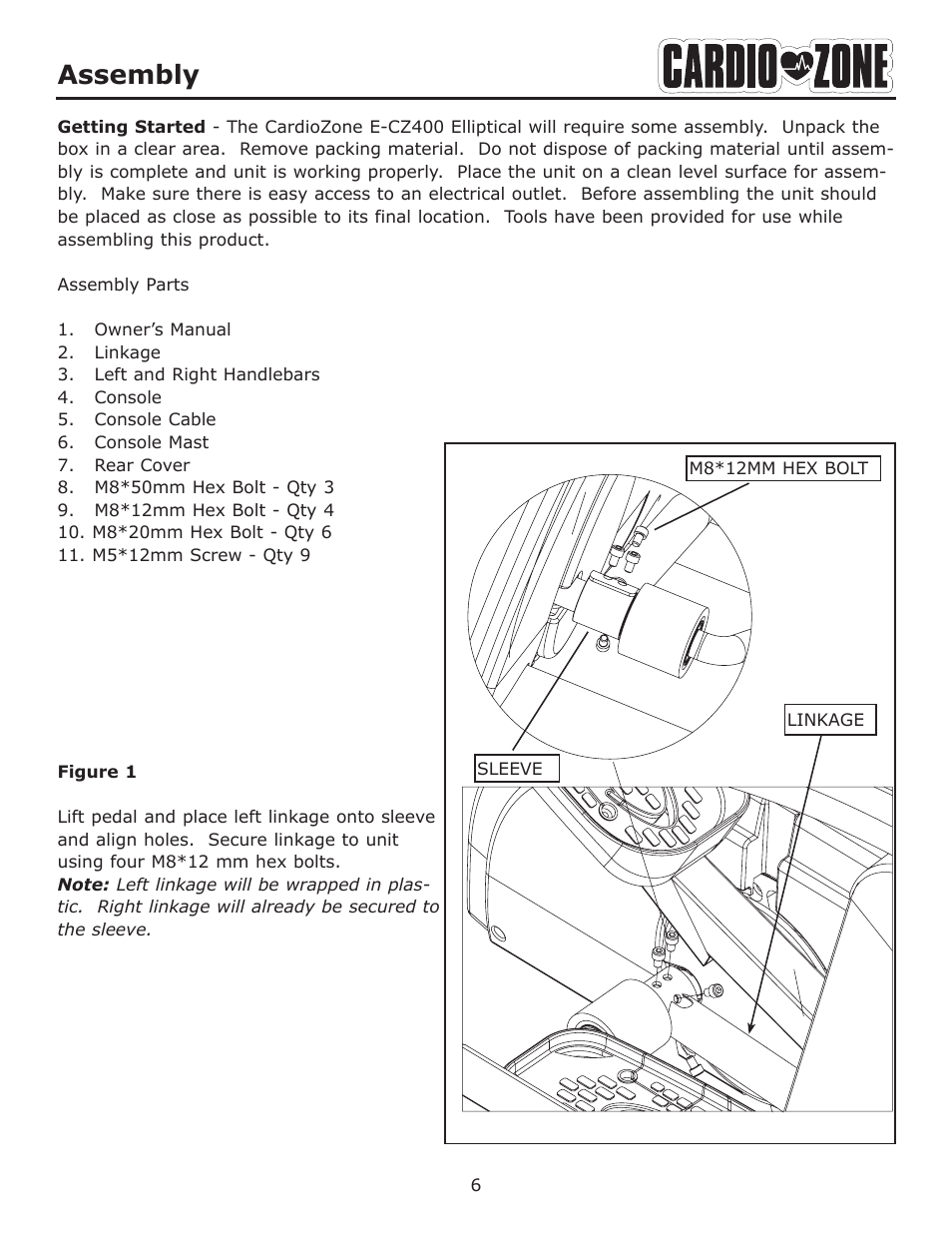 Assembly | Keys Fitness CARDIO ZONE E-CZ400 User Manual | Page 6 / 28