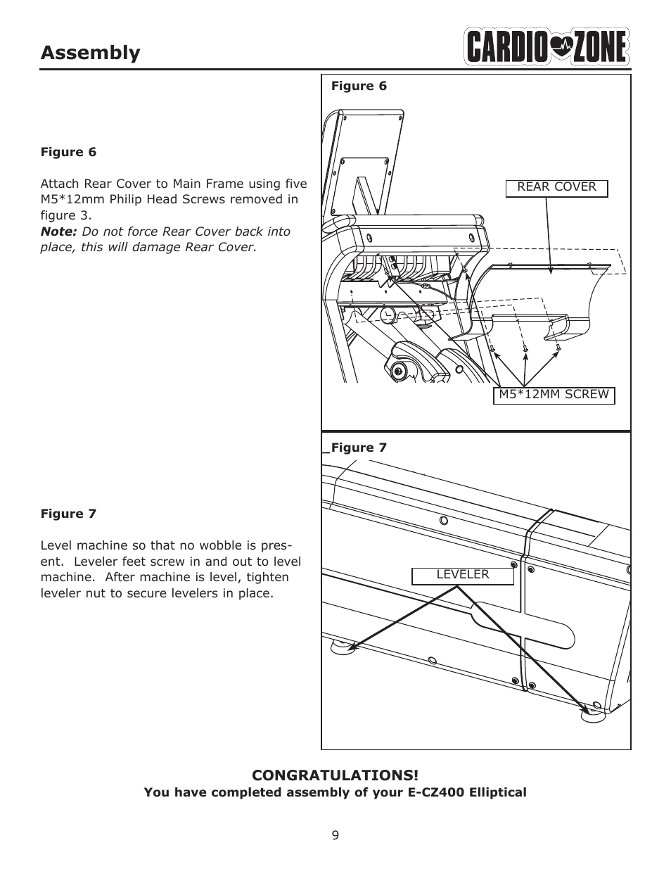 Assembly | Keys Fitness CARDIO ZONE E-CZ400 User Manual | Page 9 / 28