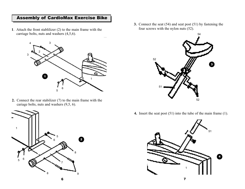 Assembly of cardiomax exercise bike | Keys Fitness 530U User Manual | Page 5 / 11