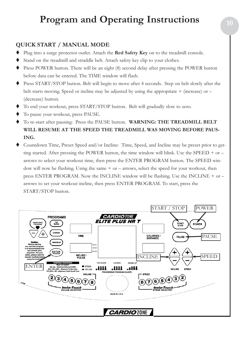 Program and operating instructions | Keys Fitness CZE Plus User Manual | Page 10 / 22