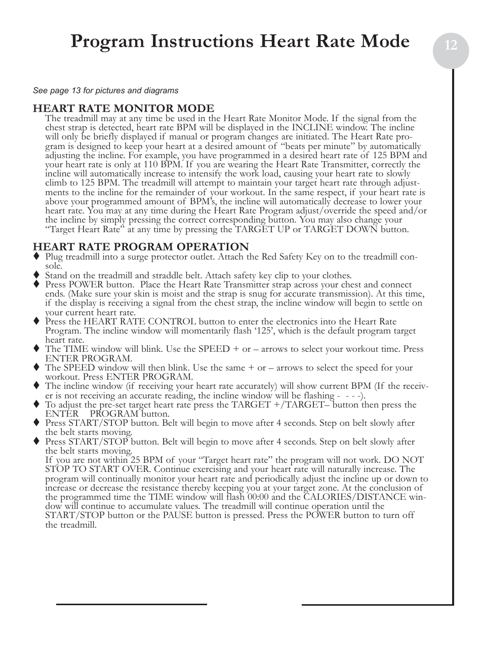 Program instructions heart rate mode | Keys Fitness CZE Plus User Manual | Page 12 / 22