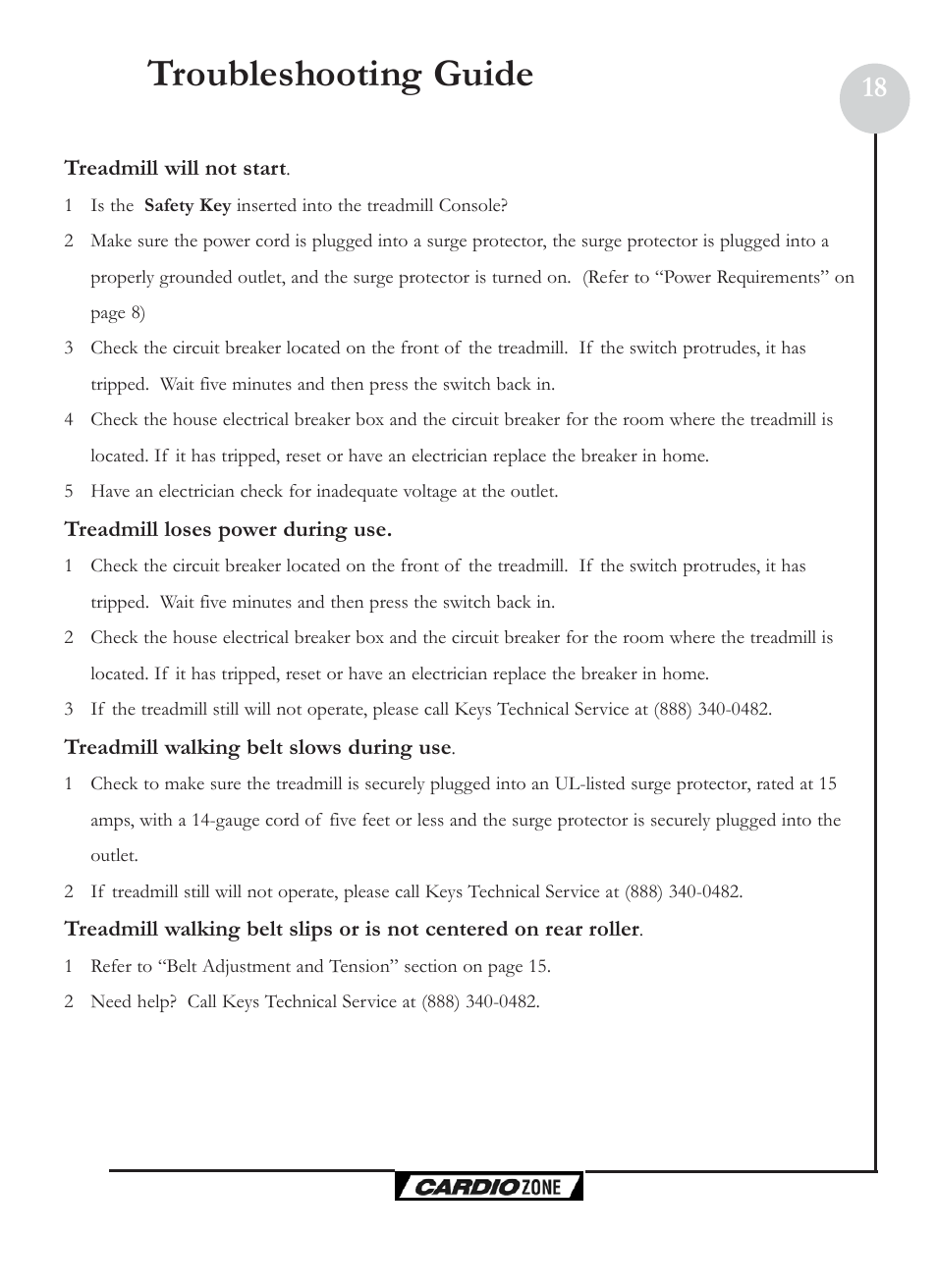 Troubleshooting guide | Keys Fitness CZE Plus User Manual | Page 18 / 22