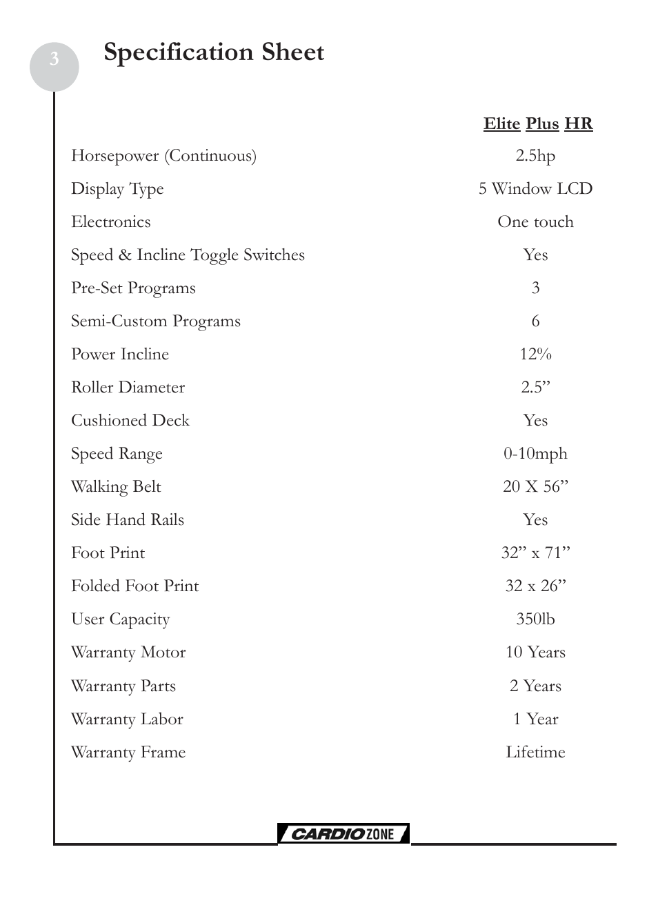 Specification sheet | Keys Fitness CZE Plus User Manual | Page 3 / 22